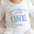 Personalised When I Wake Up I Will Be One Sleepsuit and vest, Blue Elephant First Birthday Outfit.