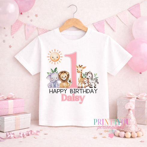 Personalised First Birthday Shirt – Soft Cotton Baby Tee | Jungle Party Outfit