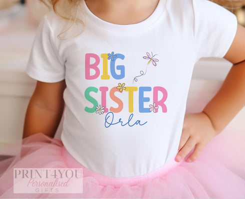 Personalised Big Sister T Shirt – Soft Cotton Heart Print Kids Wear