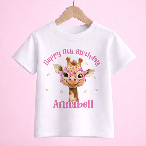 Personalised Giraffe Birthday Shirt – Custom Name T – Shirt For Girls – Soft Cotton Tee - 6-12 months