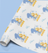 The image is a roll of wrapping paper with a repeating pattern of yellow ducks and the word "Jude" printed on it.