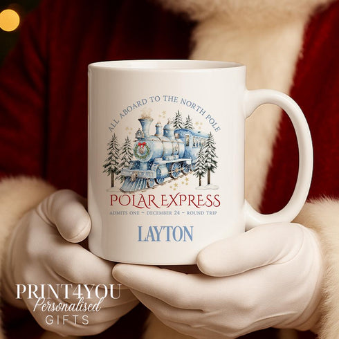 Personalised Polar Express Mug – Christmas Hot Chocolate Cup | Custom Name Gift