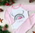 Personalised Pink & White Striped Children's Christmas Pyjamas - Rainbow Reindeer Antler