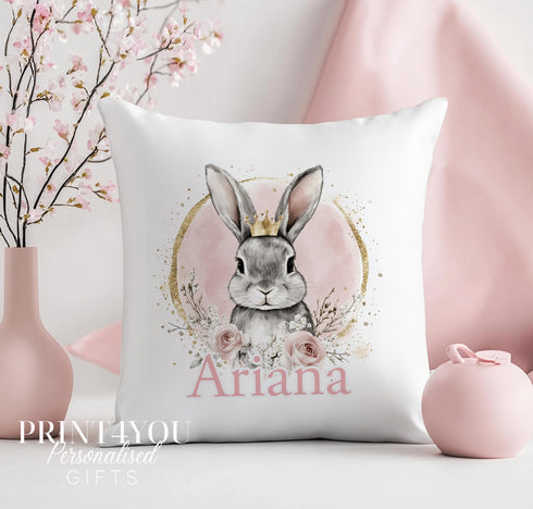 Personalised Bunny Cushion – Soft Polyester Nursery Cushion With Floral Design