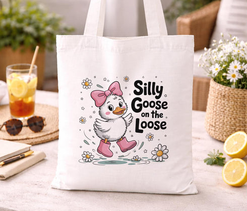 Funny silly goose tote bag with slogan, humorous gift bag for women, cute novelty tote bag, everyday reusable bag