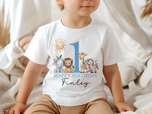 Personalised First Birthday Outfit – Baby Milestone Clothes | Safari Theme Tee & Sleepsuit