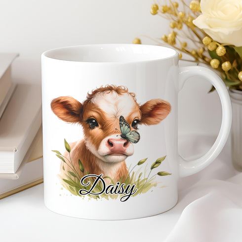 Personalised Cow Gifts – Cow with Butterfly Mug, Cushion, Coaster, Tote Bag, Gift Box & More
