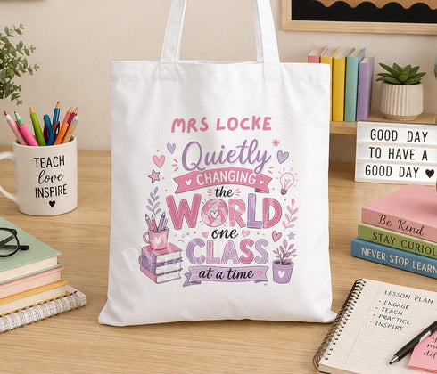 Personalised Teacher Tote Bag – Custom Name Eco Friendly School Tote With Long Shoulder Straps