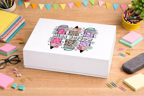 Personalised Teacher Gift Box – Magnetic Keepsake With Colourful Pencil Design - Medium 16x20x8 cm Centimeters