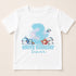 A white t-shirt with a graphic design featuring a large number 3, surrounded by cartoon-style illustrations of various sea creatures, and the text "Happy Birthday Oscar" below.