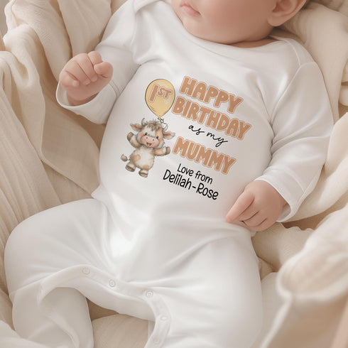 Personalised First Birthday Outfit - Highland Cow Design | Gift From Baby to Mummy or Daddy