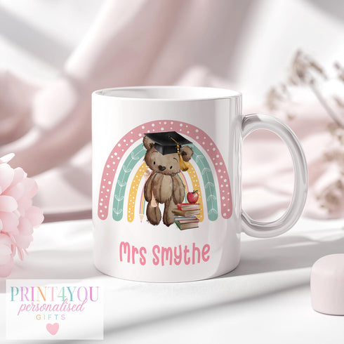 Personalised Teacher Mug – Ceramic Coffee Mug – End of Term Gift – Pink or White - Pink Handle