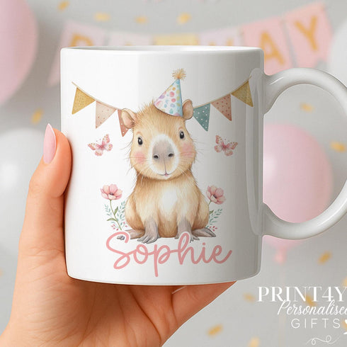 Personalised Birthday Capybara Mug for Girls – Custom Name 11oz White Ceramic Mug – Gift for Kids – Gift for Her