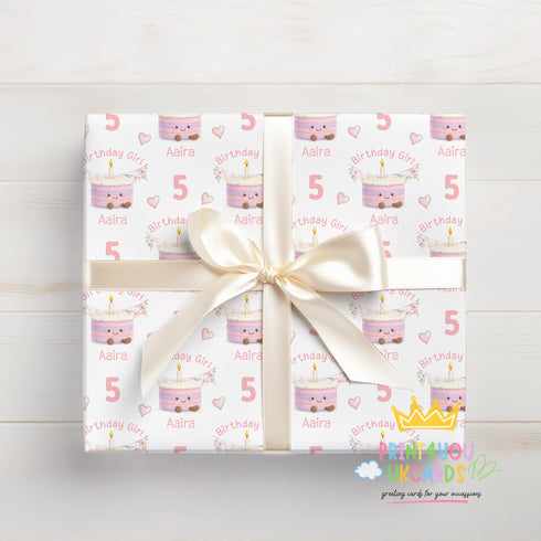 Personalised Birthday Wrapping Paper – Custom Name & Age Pink Pastel Gift Wrap