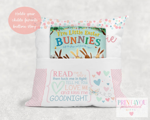 Elephant Book Cushion – Personalised Baby Nursery Reading Pillow with Pocket