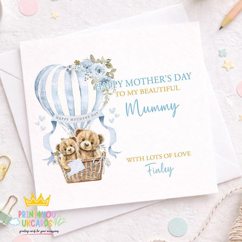 Square greeting card showing the mothers day card design