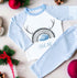 Personalised Blue & White Striped Children's Christmas Pyjamas - Rainbow Reindeer Antlers