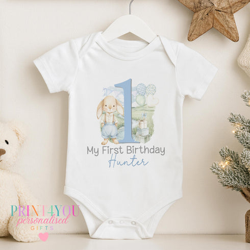 Personalised 1st Birthday Outfit – Baby Cake Smash Outfit – Cute Bunny Set - Vest