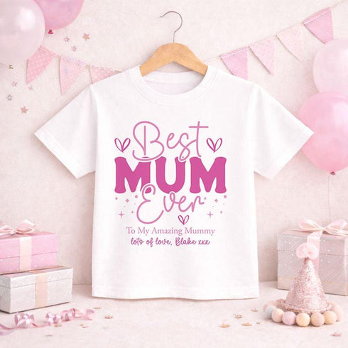 Children's clothing with the best mum ever t-shirt design