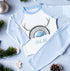 Personalised Blue & White Striped Children's Christmas Pyjamas - Rainbow Reindeer Antlers