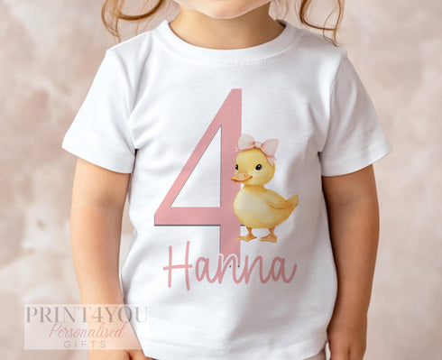 Personalised Duck Birthday T-Shirt for Girls – Any Name and Age – DTG Printed