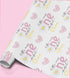 a repeating pattern of pink and white flowers, hearts, and the text "little miss Olivia" on a white background.