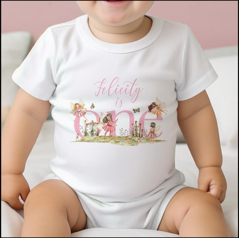 Personalised First Birthday Outfit Pink Fairytale Fairies T-Shirt Vest Sleepsuit Long Sleeve