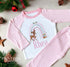 Personalised Pink & White Striped Children's Christmas Pyjamas - Rainbow Reindeer