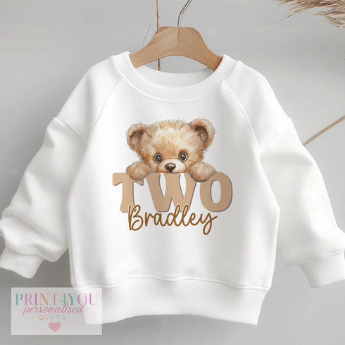 Personalised Second Birthday Jumper, Birthday Sweatshirt for Children, I am Two, Teddy Bear Second Birthday Jumper