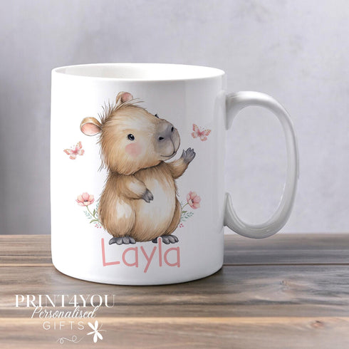 Personalised Capybara Mug for Girls – Custom Name 11oz Ceramic Mug – Cute Animal Gift for Kids – Gift for Her