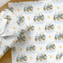 Blue tractor personalised birthday wrapping paper featuring a vintage blue tractor, chicks, custom name and age on a white background.