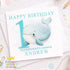 Square greeting card showing the whale birthday card design