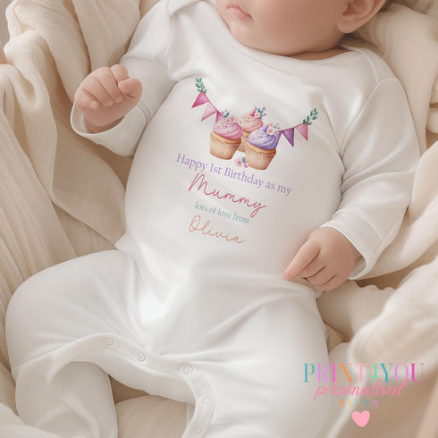 Personalised First Birthday Outfit - Cupcake Design | Gift From Baby to Mummy or Daddy