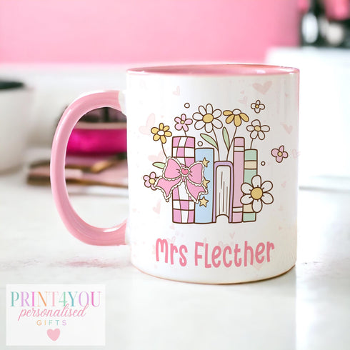 Personalised Teacher Mug – Thank You Teacher Gift – Pink or White Ceramic Mug – End of Term Gift for Teacher