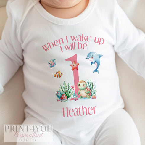 Personalised Under the Sea Sleepsuit Vest Set - First Birthday Outfit for Pink Girls