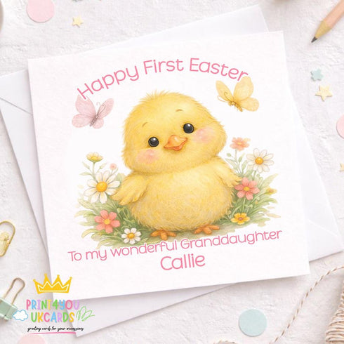 First Easter Card – Personalised Baby Easter Card With Cute Chick Design