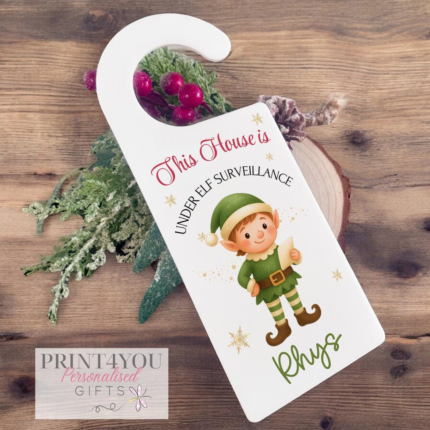 Personalised Elf Door Hanger – Unique Christmas Eve Box Filler – Holiday Magic Decoration