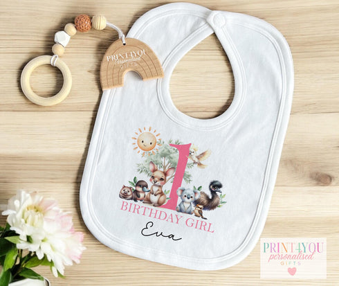 1st Birthday Girl Outfit, Australian Animal Baby Vest, Personalised Birthday Bodysuit, Pink Custom Baby T-Shirt, Koala Kangaroo Sleepsuit