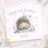 Personalised Hedgehog Card – Cute Floral Birthday Card for Daughter or Niece, Custom Name - Front only