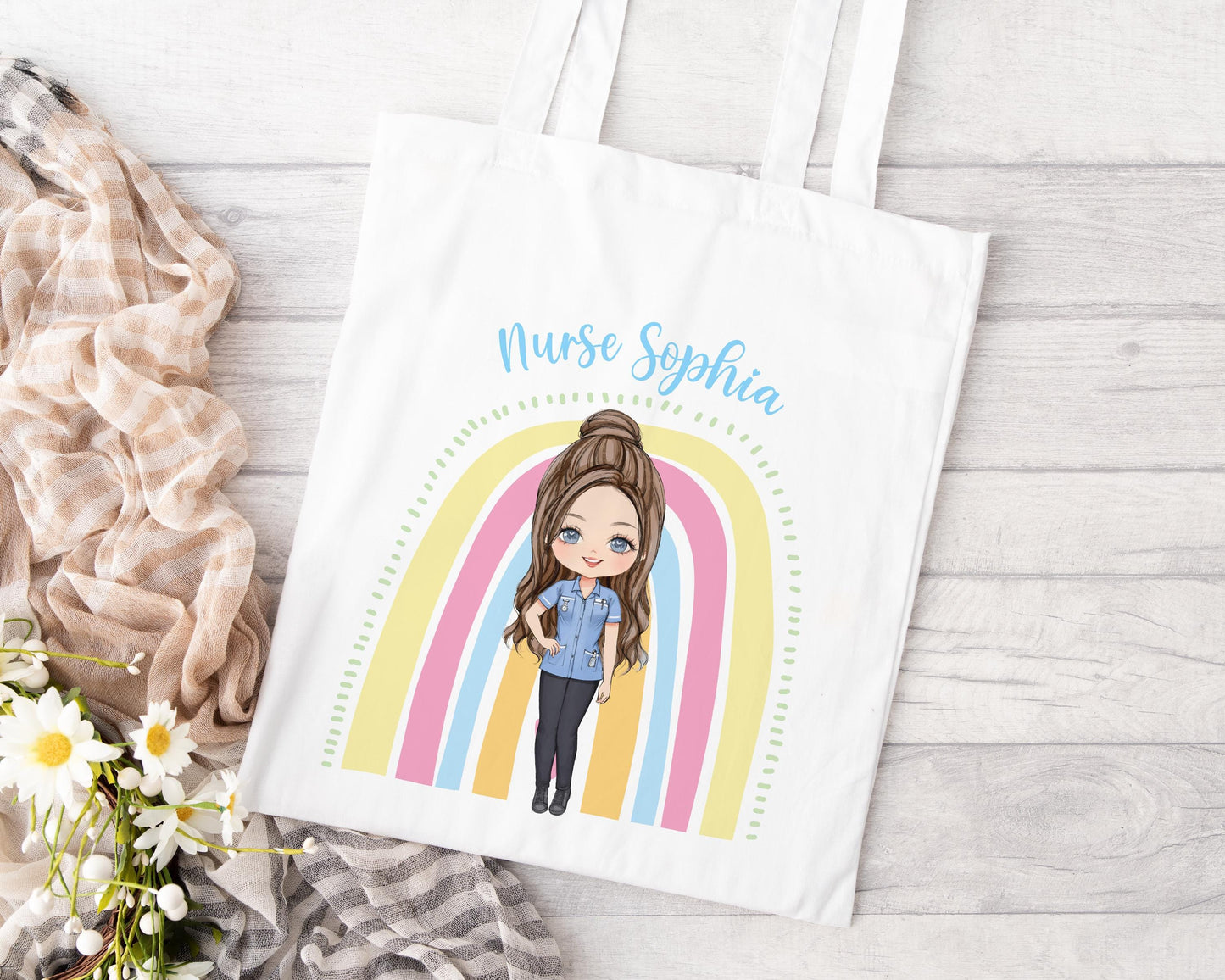 Highland Cow print 100% white cotton tote bag, thank you gift for nurses