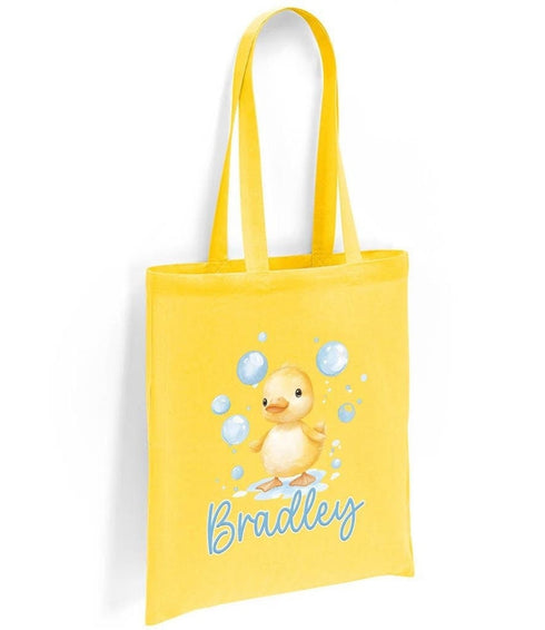 Personalised Duck Pastel Tote Bag - Reusable 100 Cotton Shopping Bag Perfect Gift for Girls in Your Choice of Colour