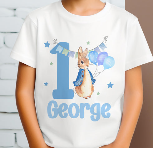 Personalised Rabbit First Birthday T-Shirt Sleepsuit or Vest I Am One Design