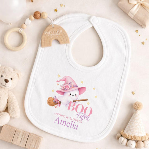 Personalised Baby Halloween Outfit, Pink Ghost Baby Vest, Bib-Set