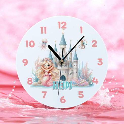 Personalised Acrylic Mermaid Clock for Girls Bedroom Ideal New Baby Gift 24.5cm Wide