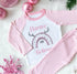 Personalised Pink & White Striped Children's Christmas Pyjamas - Rainbow Name Believes