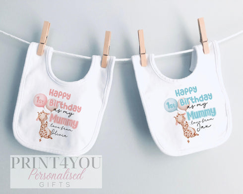 Happy 1st Birthday Outfit - Personalised Sleepsuit/Vest/Shirt with Cute Giraffe and Balloons | Perfect for Mummy, Daddy, or Nanny!