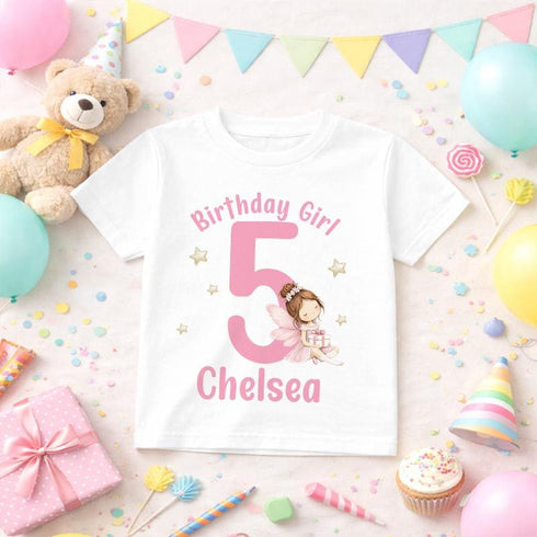 Personalised Fairy Birthday Shirt – Custom Name Girls Birthday T – Shirt Pink Fairy Design - 6-12 months