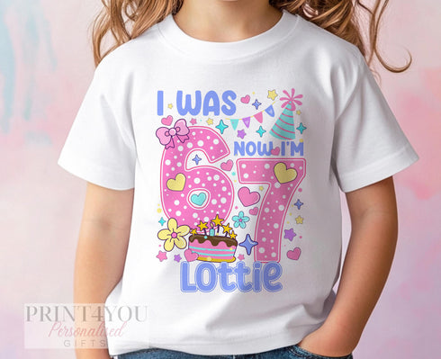 Personalised Girls T-Shirt – Viral 67 Trend Kids Meme Shirt with Custom Name