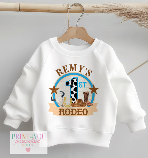 Personalised 1st Rodeo Birthday Outfit: Cowboy T-Shirt or Jumper