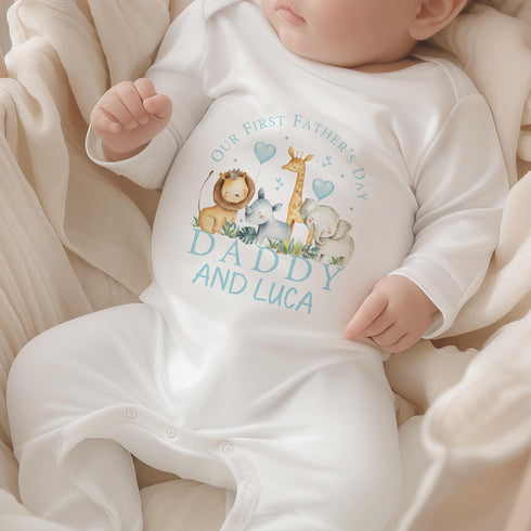 First Fathers Day Vest - Personalised Baby Boy Safari Animal Outfit | Soft Cotton